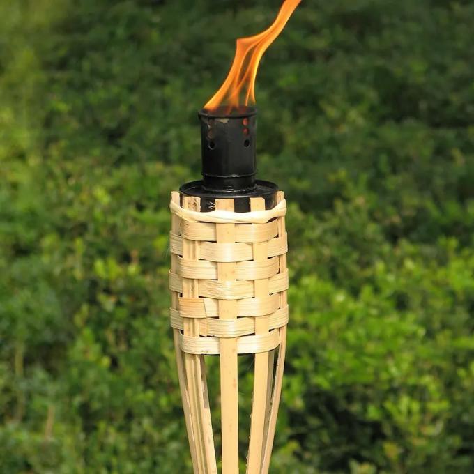 Garden Light Bamboo Torch With Black Metal Wick Holder For Outdoor Decoration Natural Bamboo Tiki Torch 0