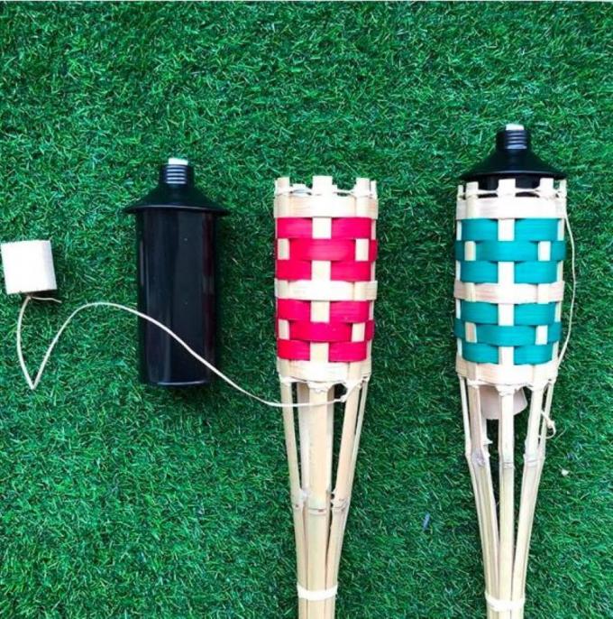 Garden Light Bamboo Torch With Black Metal Wick Holder For Outdoor Decoration Natural Bamboo Tiki Torch 2