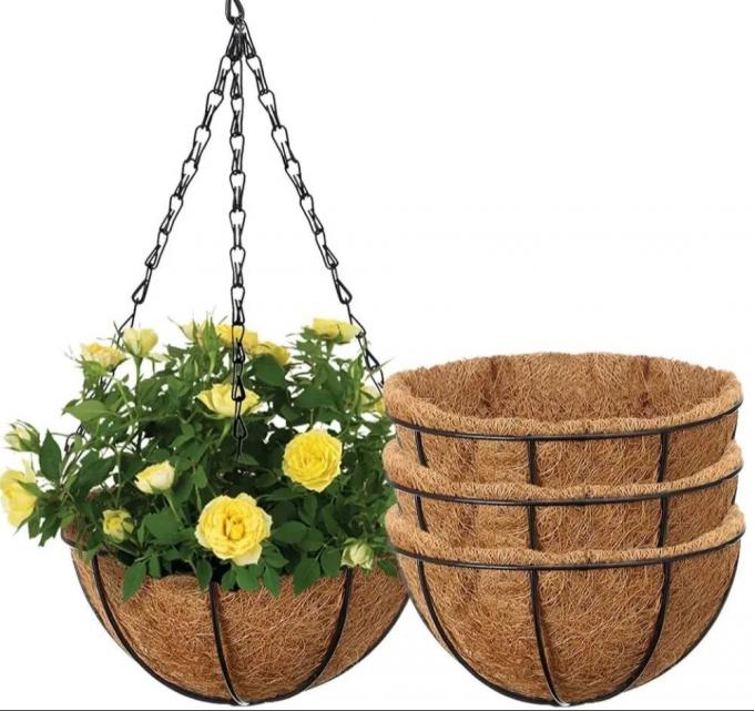 Metal Hanging Basket With Coconut Coir Liner Hanging Flower Basket With Chain Indoor Outdoor Plant Flower Pot 3