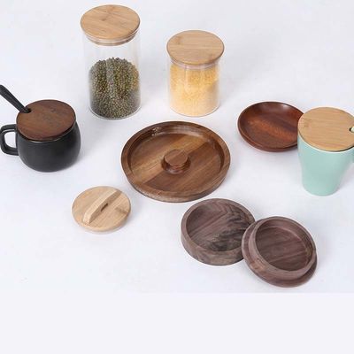 Kitchen Storage Jars Round Square Bamboo Jar Lid With Silicon Ring Airtight