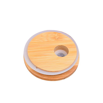Silicon Ring Bamboo Airtight Lids Mouth Wide Mason Jar Glass Beer Can With Straw Hole