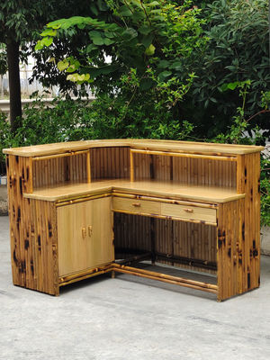 220 Cm Height Bamboo Tiki Bar With Roof 4 Pieces Bamboo Bar Stools