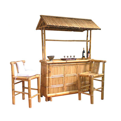 220x160cm Tiki Bar Bamboo Bench Bar With Waterproof Roof Chairs Outdoor