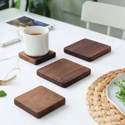 6 Pack 9cm Bamboo Coasters Round Shape Laser Logo Bar Home Cup Coasters